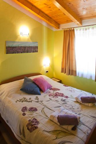a bedroom with a large bed with flowers on it at Casa Rodeli in Motovun