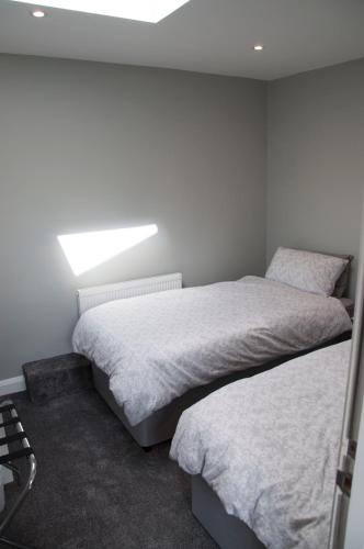 a bedroom with two twin beds and a skylight at The Square Guest Apartment in Stewartstown