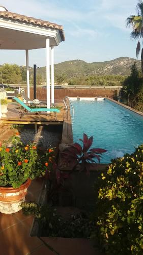 basen z pawilonem i kilkoma roślinami w obiekcie Villa los Angeles Piscine privée 16 pers w mieście Sant Mateu