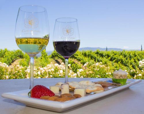 a plate of food and two glasses of wine at Carter Estate Winery and Resort in Temecula
