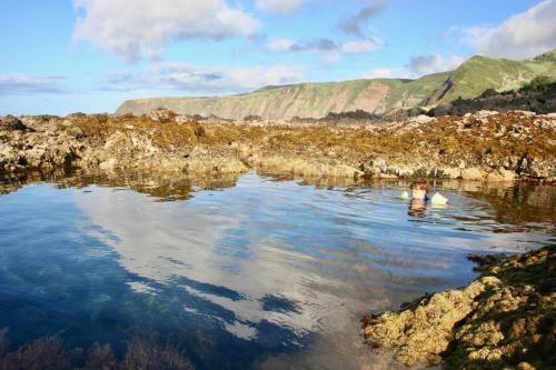 a person swimming in a body of water at Sea Roots "Sea Zone" in Mosteiros