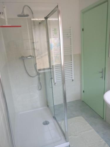 a shower with a glass door in a bathroom at La Rosa di Orvieto in Orvieto