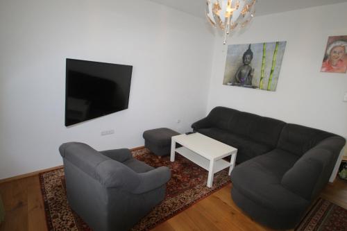 レーダーマルクにあるTop Apartment Rödermark 2SZのリビングルーム(ソファ2台、テレビ付)