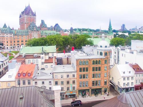 an aerial view of a city with buildings at Les Lofts du Trésor - Par Les Lofts Vieux-Québec in Quebec City