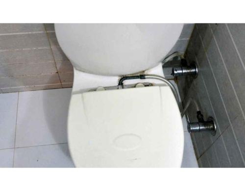 ein weißes WC in einem Badezimmer mit Daunendeckel in der Unterkunft Excellent Stay at Mall in Nainital