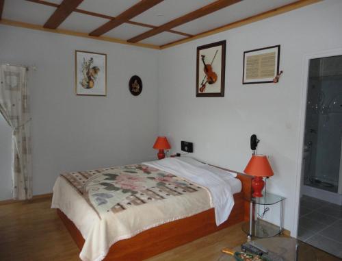 a bedroom with a bed and two lamps in it at B&B Mirage in Frécourt