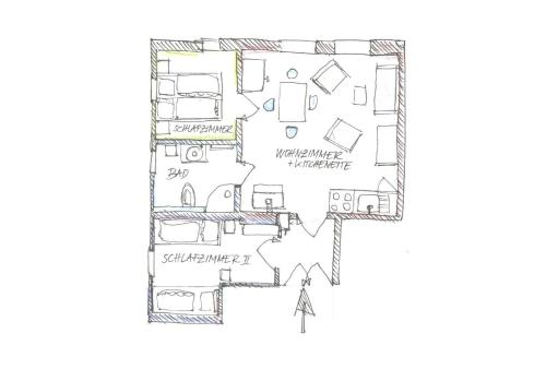 a drawing of a floor plan of a house at Gutshaus Altbauhof in Dargun