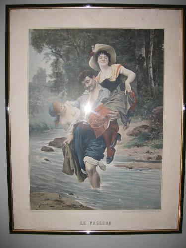 a framed picture of a painting of a man carrying a woman at Château du Grand Jardin in Valensole