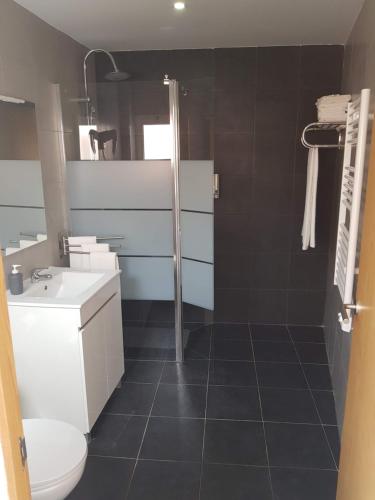 セトゥーバルにある5 Rua Antão Girãoのバスルーム(トイレ、洗面台、シャワー付)