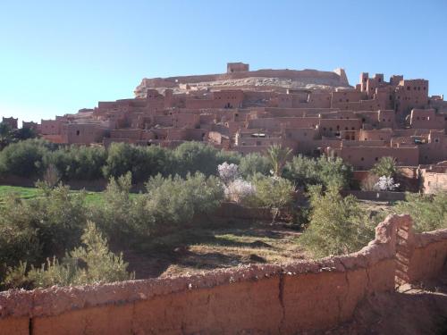 a view of a city from the ruins of a village at Kasbah Ounila in Aït Ben Haddou