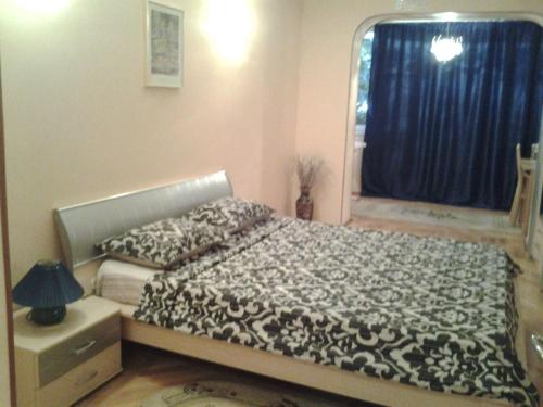 Schlafzimmer mit einem Bett und einem Fenster in der Unterkunft Metro SAHIL Seaside Centr in Baku