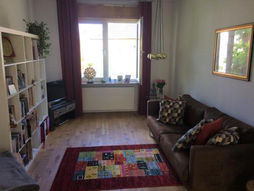 salon z kanapą i dywanem w obiekcie Apartment Troisdorf - Bonn w mieście Troisdorf