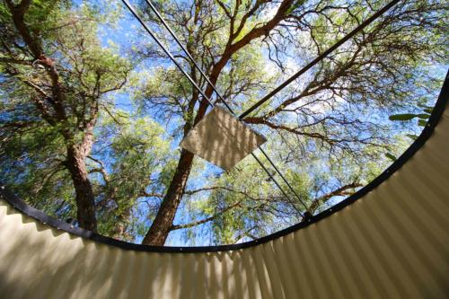 a round window with trees in the background at The Luxury Loft in Montagu