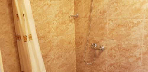 a shower with a hose in a bathroom at Korondi Pisztrangos in Corund