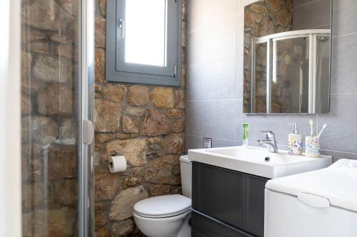 アギオス・ニコラオスにあるThe Ideal Secluded Retreatのバスルーム(洗面台、トイレ、鏡付)