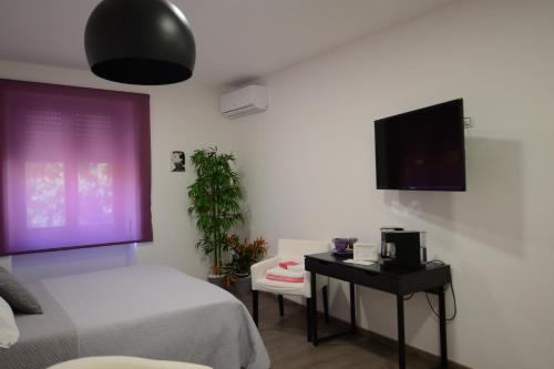 a bedroom with a bed and a tv on the wall at Terry's House in Nuoro