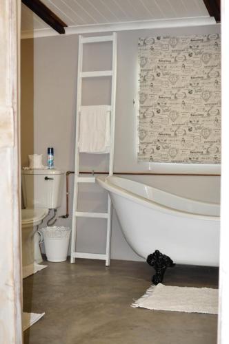 a bathroom with a white bath tub and a ladder at Avonsrus Guesthouse in Augrabies