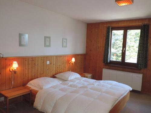 ein Schlafzimmer mit einem großen Bett und einem Fenster in der Unterkunft Barlangia (455 Ho) in Valbella
