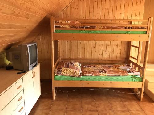 a bunk bed in a room with a tv at Chalupa Podlesí in Podlesí