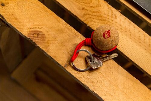 a pair of keys on a wooden door at Le Puy Carmin - Chambre d'hôtes avec jacuzzi in Bazoges-en-Paillers