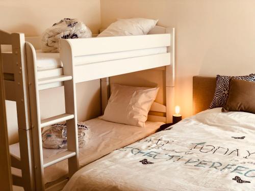 クノック・ヘイストにあるAppartement Seaview Bunnenpleinの二段ベッドが備わるドミトリールームのベッド1台分です。