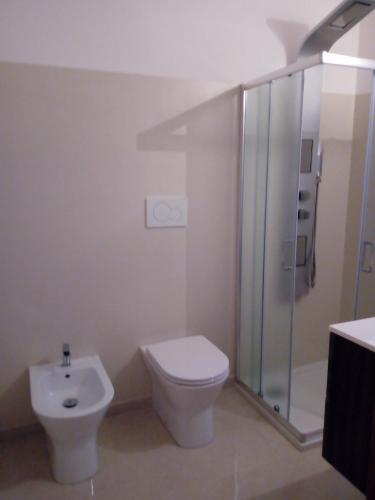 a bathroom with a toilet and a shower at Le Strazzigne in Marittima