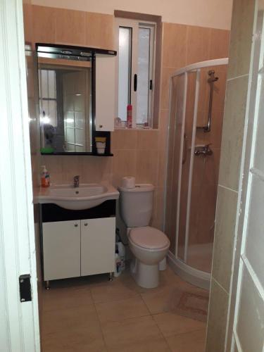 a bathroom with a toilet and a sink and a shower at Milner Flats in Sliema