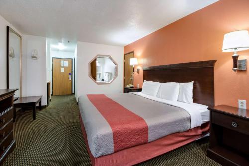 a hotel room with a large bed and a mirror at Motel 6-Marion, IL in Marion