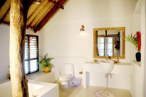 a bathroom with a sink and a toilet and a mirror at Koh Mak Cococape Resort in Ko Mak