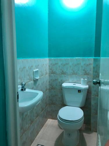 a bathroom with a toilet and a sink at Michelina Princess Guest House in Loboc
