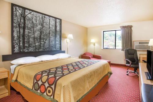 a hotel room with a large bed and a television at Super 8 by Wyndham Lexington VA in Lexington