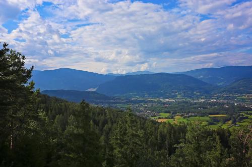 a view of a valley with mountains and trees at Landhaus Danita in Bodensdorf