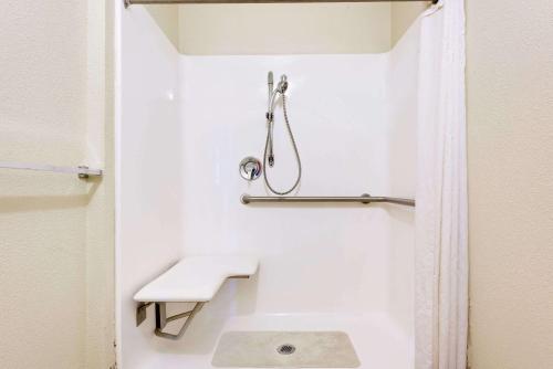 a bathroom with a sink and a shower at Super 8 by Wyndham Allentown in Allentown