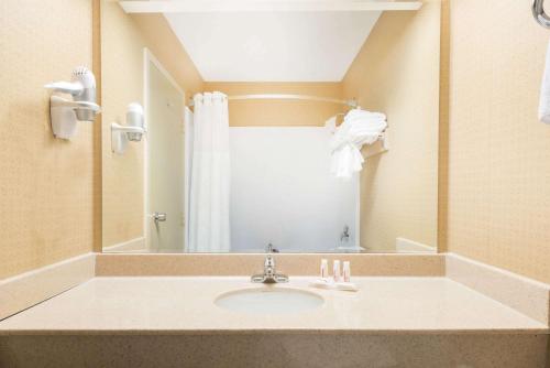 a bathroom with a sink and a mirror at Ramada by Wyndham St. John's in St. John's