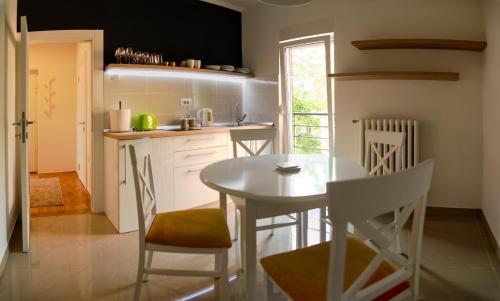 Kuchyň nebo kuchyňský kout v ubytování Apartman No.5