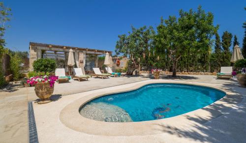 a swimming pool in a yard with chairs and trees at Protur Residencia Son Floriana in Cala Bona