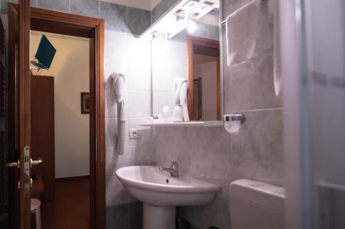 a bathroom with a sink and a mirror at Hotel Maxim Axial in Florence