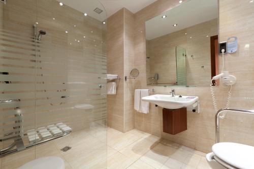a bathroom with a sink and a shower at Hotel San Juan de los Reyes in Toledo