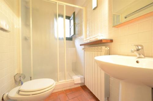 a bathroom with a toilet and a sink and a shower at Vinaio a Montefiorile in San Sano