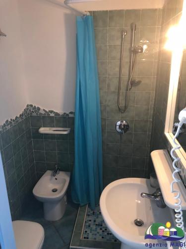 a bathroom with a toilet and a sink and a shower at Blu Mare in Ponza