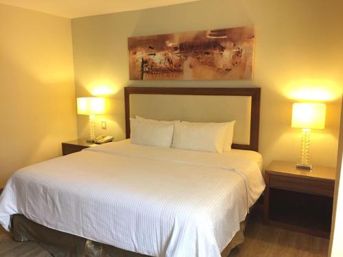 a bedroom with a large white bed with two lamps at Antaris Valle in Monterrey