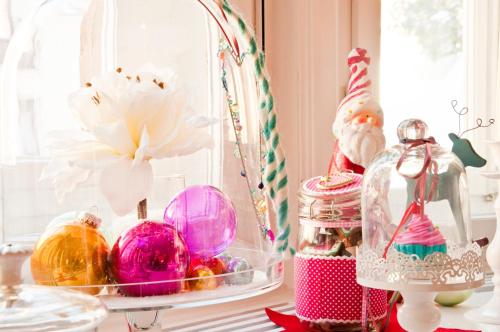 a table with christmas ornaments in a glass jar at Hotel Rosatsch in Pontresina