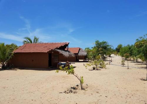 a building on a beach with trees in front of it at Ganesh Gate in Pottuvil