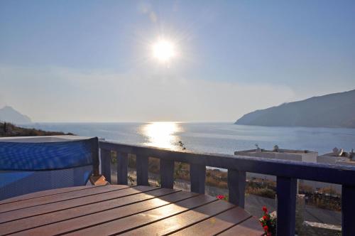 a view of the ocean from a balcony at Hotel Agnadi in Amorgos