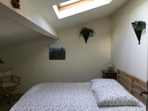 a bedroom with a bed and a skylight at Les Lauriers in Camps-la-Source