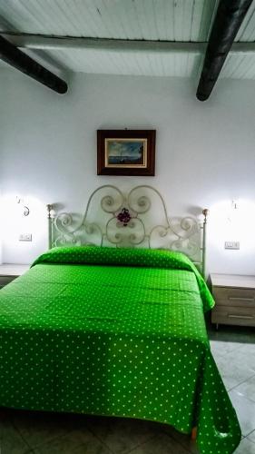 a green bed with a green comforter in a room at Appartamenti Luongo in Ischia