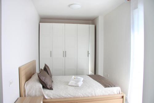 1 dormitorio con 1 cama y armario blanco grande en Ciencias Forum Apartment by A3Rentals, en Granada