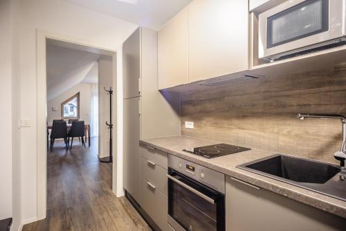 a kitchen with a sink and a counter top at Apartments Villa Tatiana in Bled