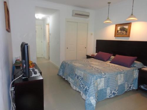a bedroom with a bed and a tv in it at Green Park Departamentos Exclusivos in Punta del Este