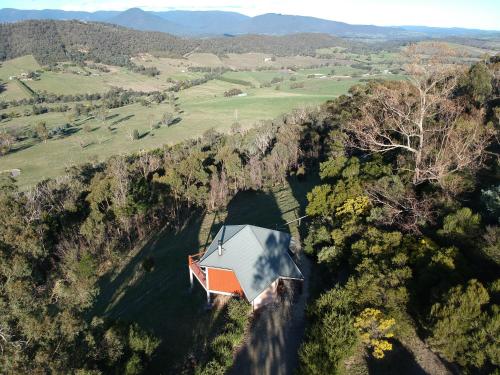 an aerial view of a house in the middle of a forest at Kangaroo Ridge Retreat in Healesville